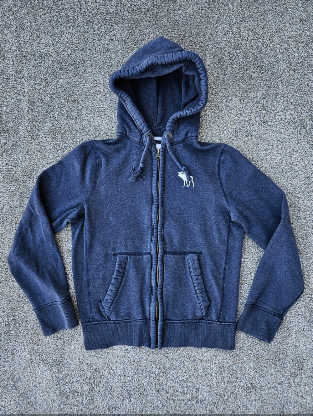 Vintage Y2K Abercrombie Heavyweight Zip Up Blue Hoodie Sweatshirt Moose Logo MED